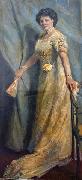 Max Slevogt Dame in gelbem Kleid mit gelber Rose oil on canvas